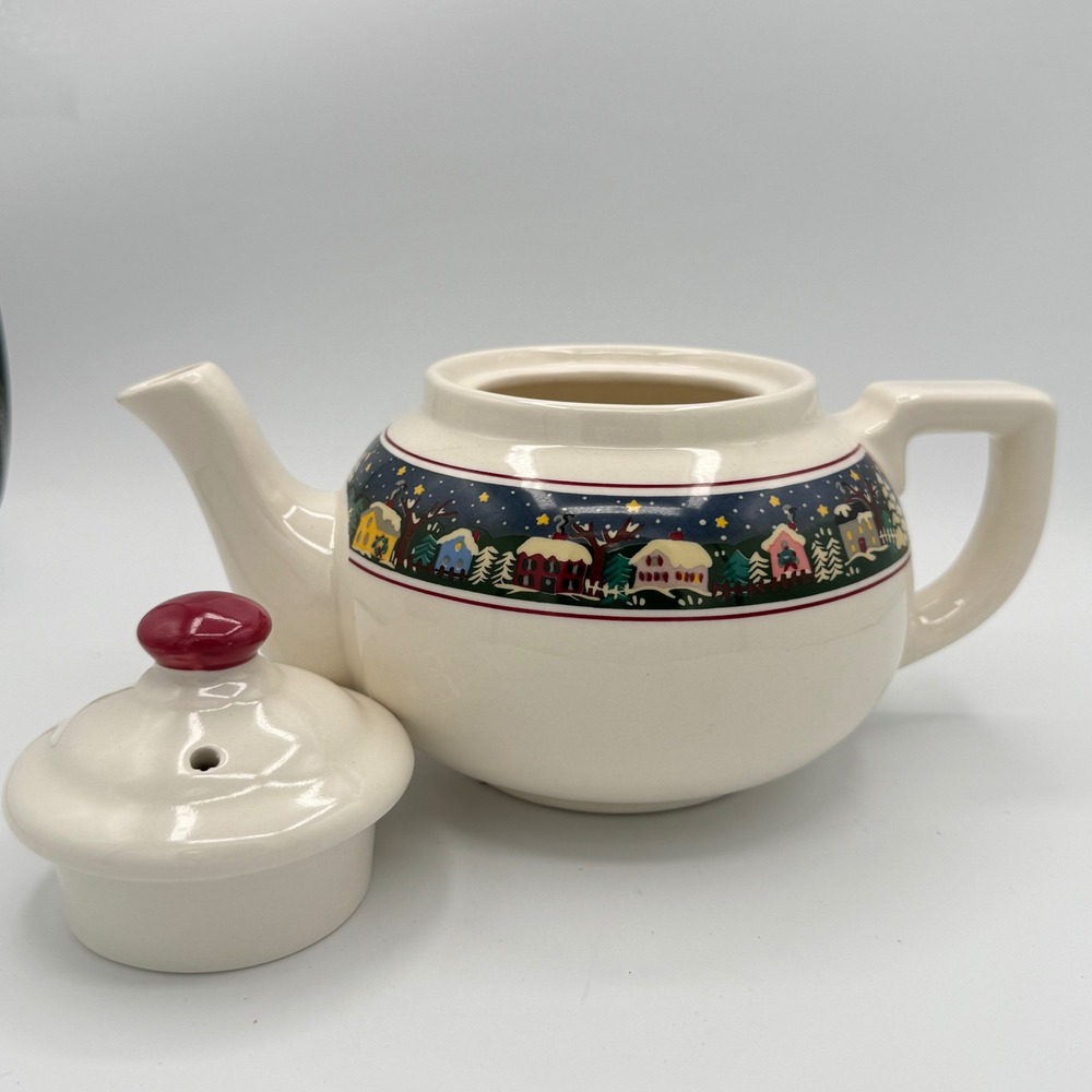 Vintage Oneida Chinaware Teapot Holiday Harbor Carol Eldridge Nautical X-Mas